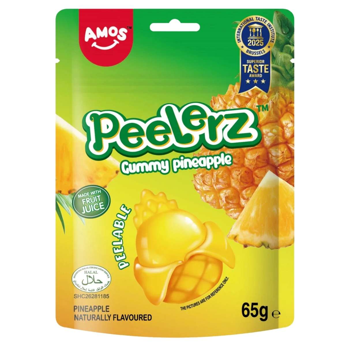 Packaging of Amos Peelerz Gummy Pineapple on a white background