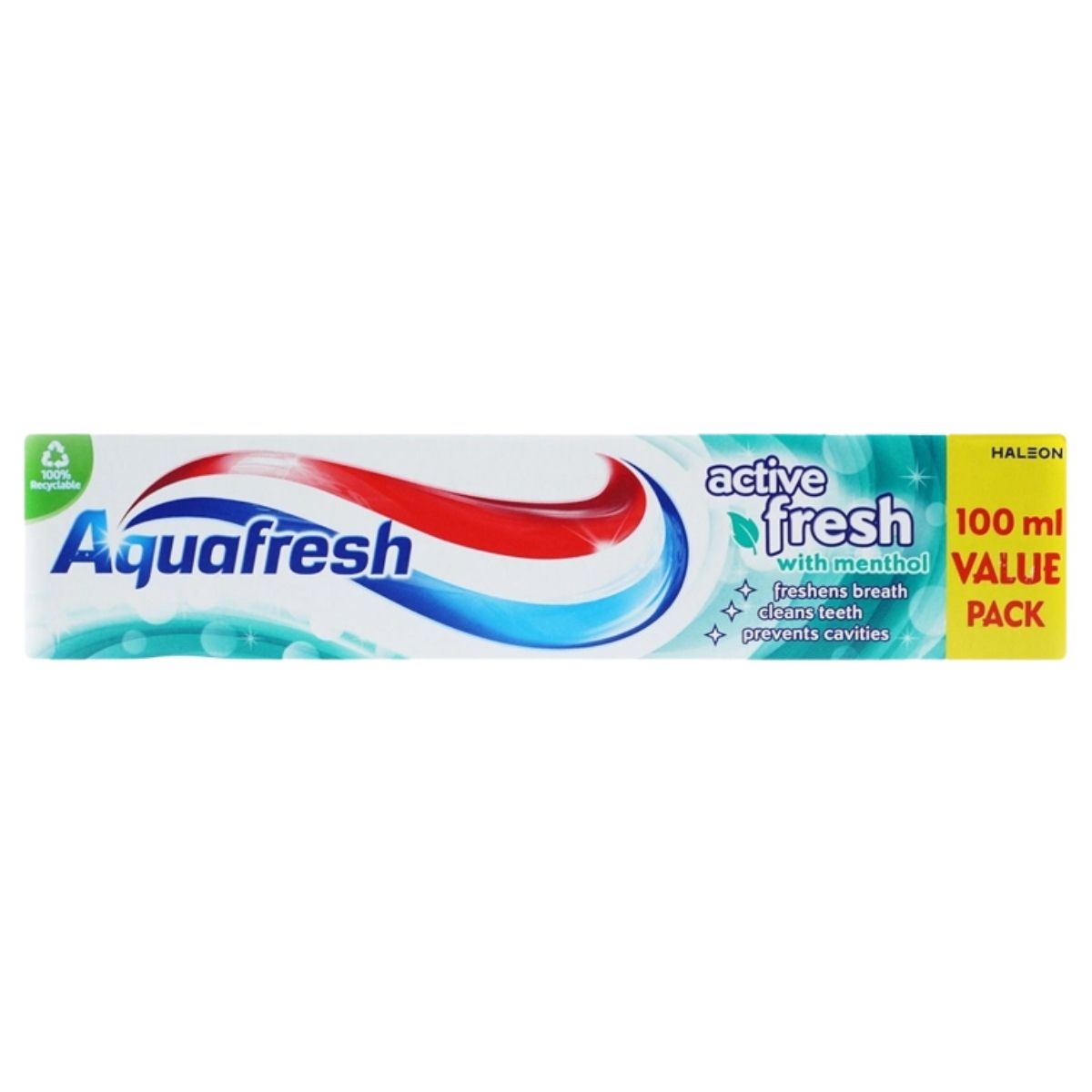 Aquafresh 100ml toothpaste tube on a white background