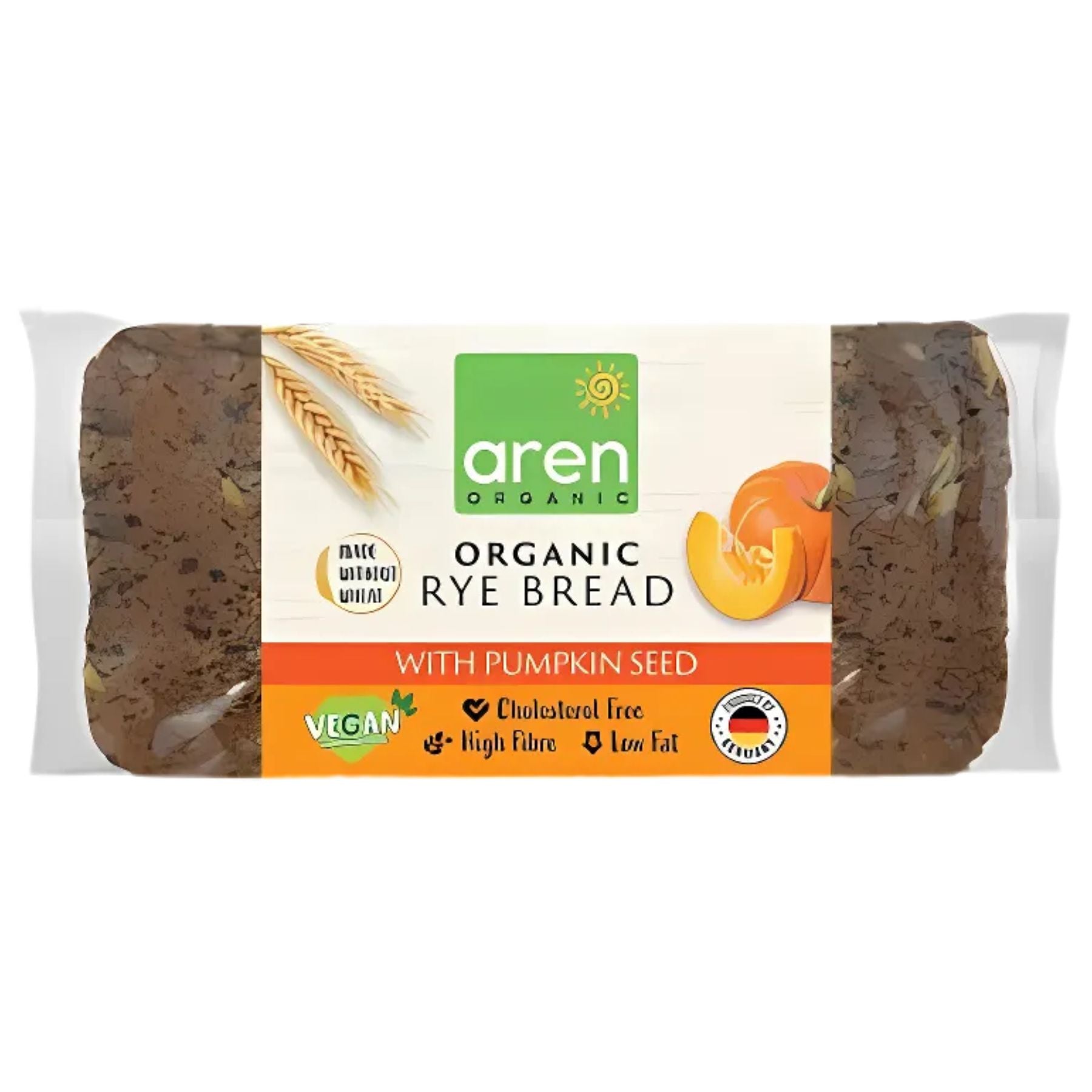 Aren Organic Rye Bread With Pumpkin Seed 500g is vegan, high in fiber, low in fat, and cholesterol free.