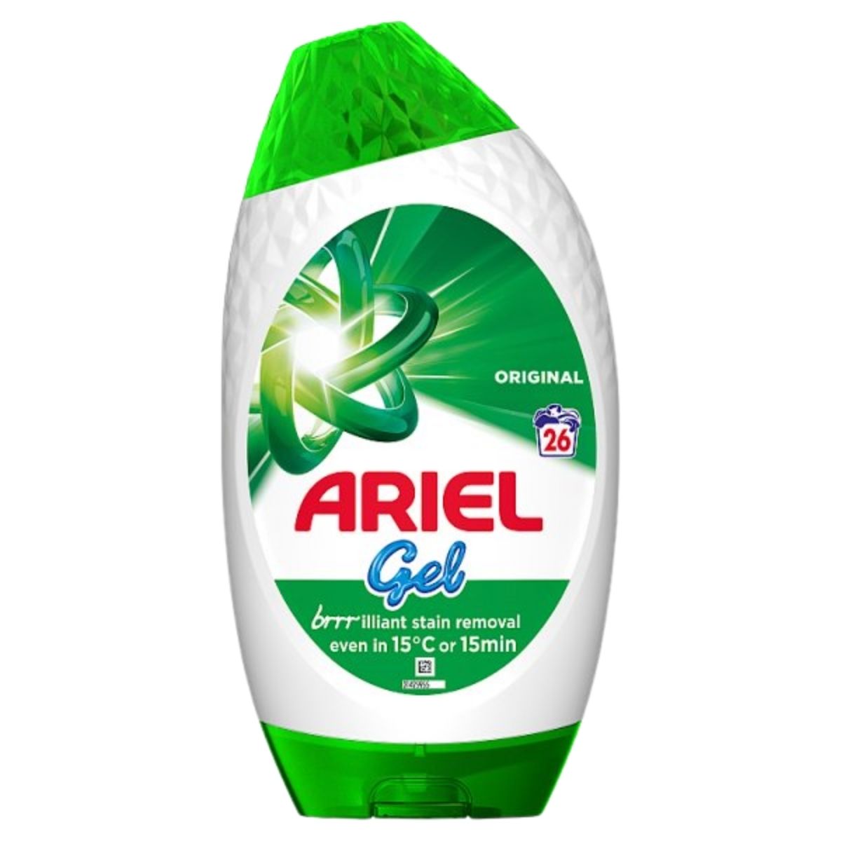 Ariel - Original Washing Gel (858ml), suitable for 26 washes and effective at low temperatures, comes with a green cap.