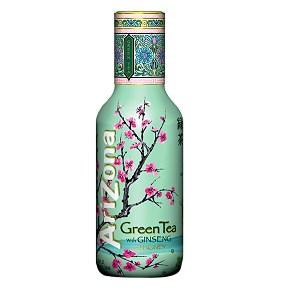 A bottle of Arizona - Iced Green Tea with Honey - 500ml on a white background.