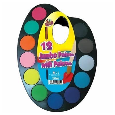 Artbox - Jumbo Paint Palette - 12 Paints features 12 vibrant disks on a yellow background, perfect for any art lover.
