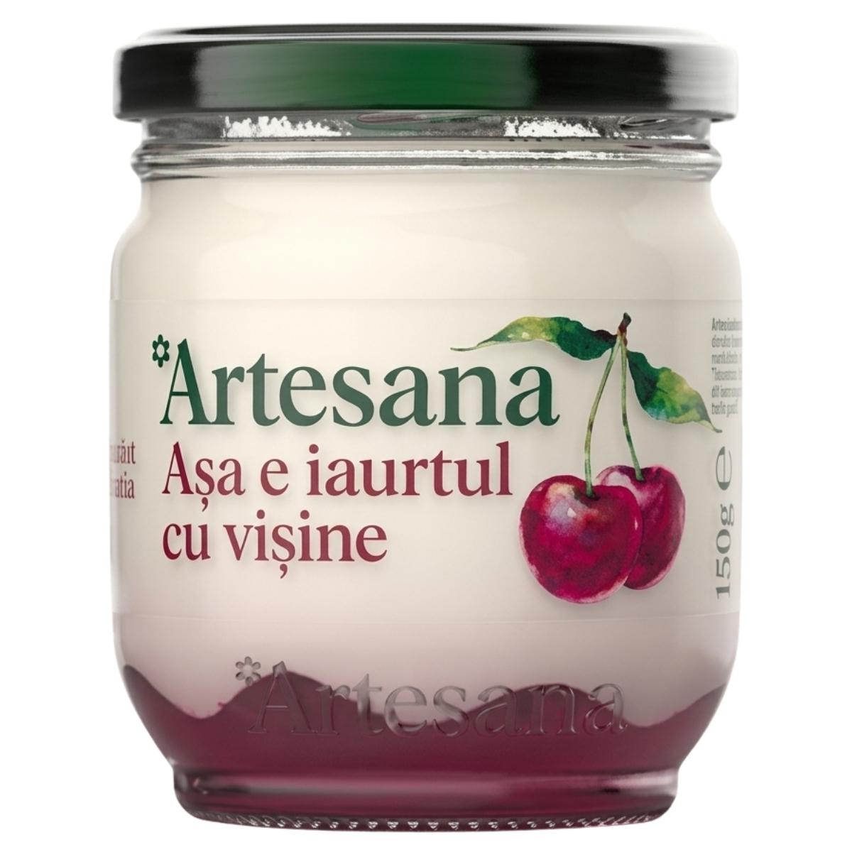 Jar of Artesana product with cherry illustration on a white background