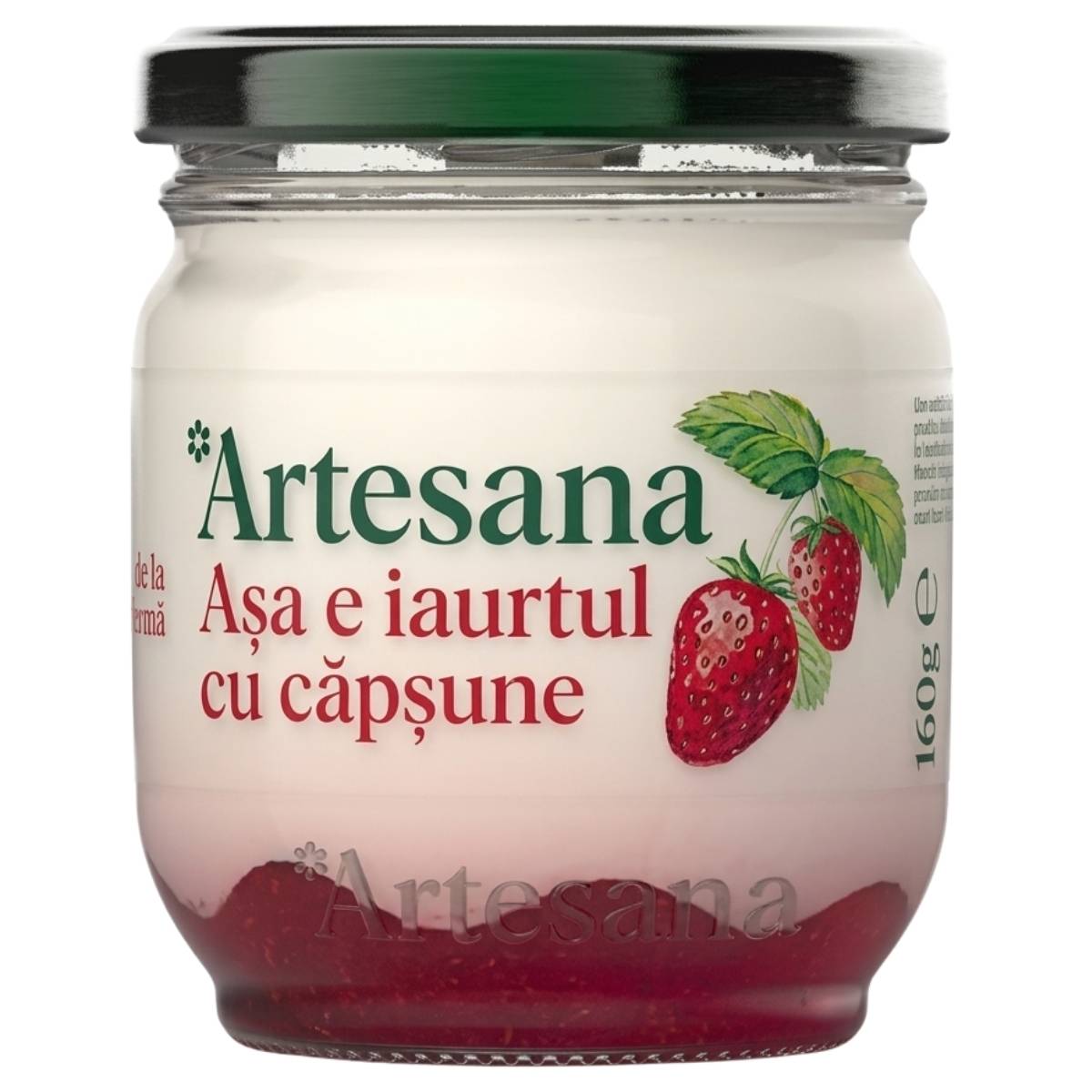 Jar of Artesana strawberry yogurt on a white background