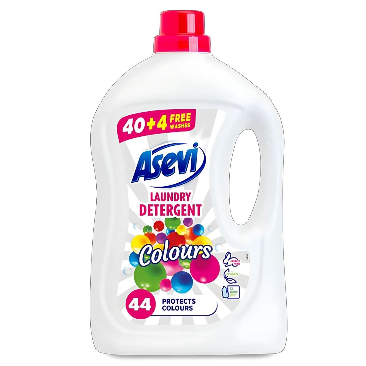 The Asevi - Colour Protection Laundry Detergent, a 2376ml bottle designed for vibrant colours, offers 44 washes with enhanced colour protection.