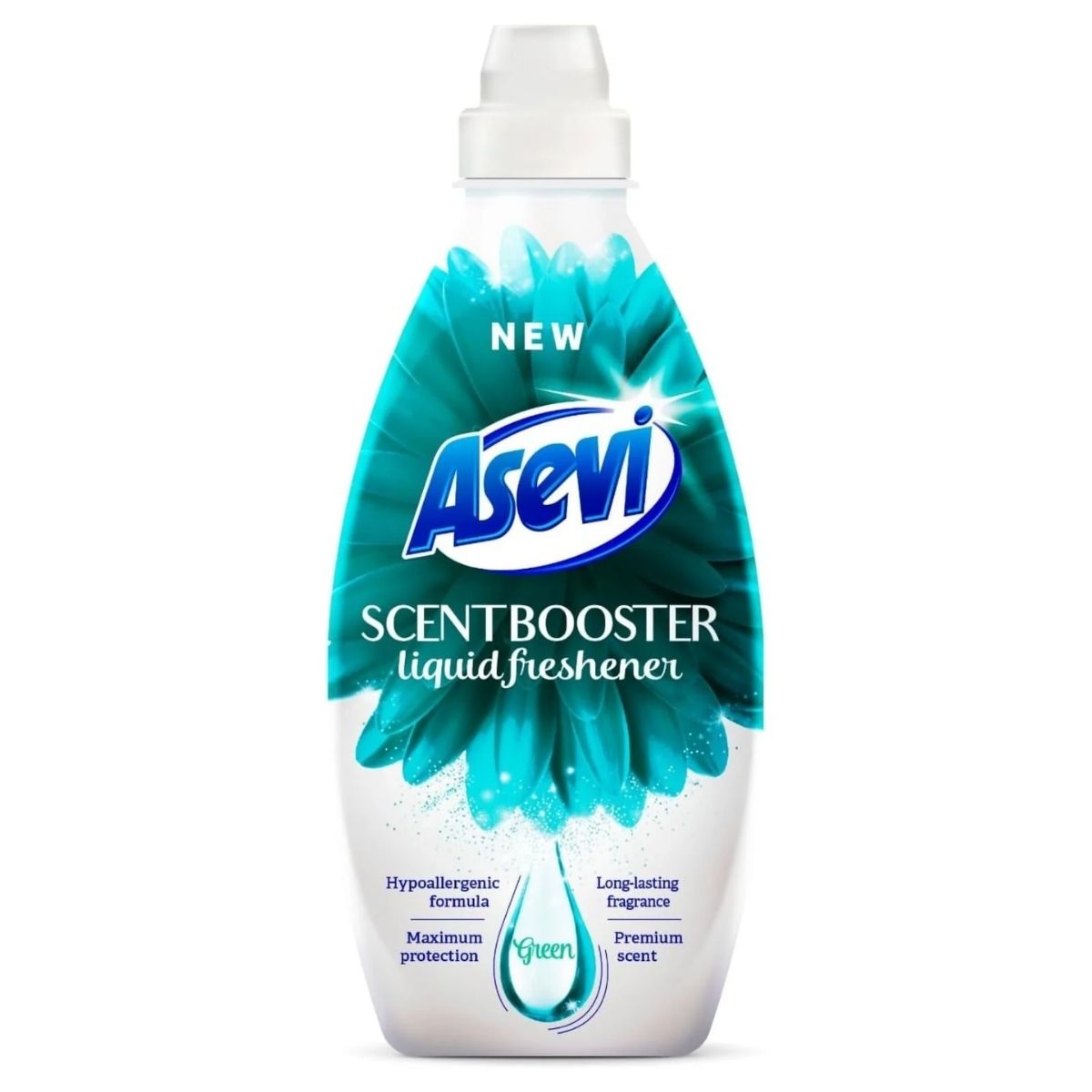 The Asevi - Green Scent Booster (36 Wash) - 720ml showcases a floral design and features a hypoallergenic formula that provides a gentle touch, while offering a long-lasting fragrance.