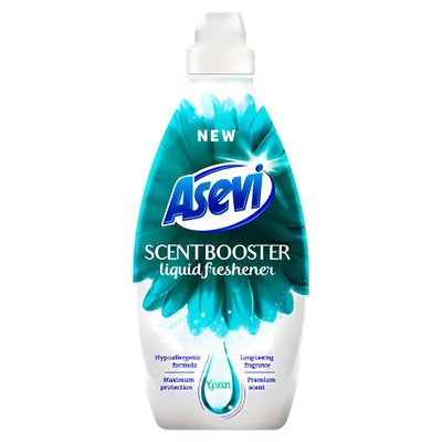 Asevi - Green Scent Booster Liquid Freshener 36 Washes (720ml) offers a turquoise design, hypoallergenic formula, long-lasting premium fragrance, and maximum protection for your laundry.