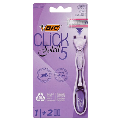 BIC Click Soleil 5 1Pcs 5-blade razor with a purple handle in retail blister packaging.