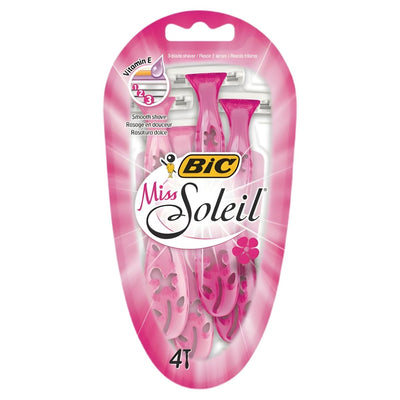 The BIC Miss Soleil pack includes 4 women's razors designed for a smooth shave.