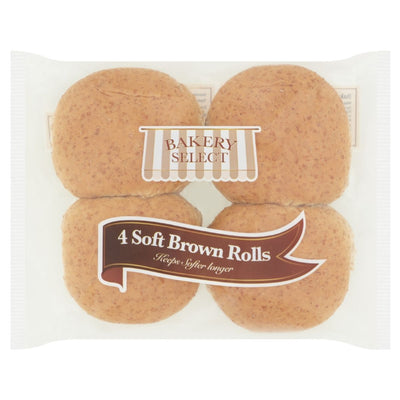 Bakery Select - 4 Soft Brown Rolls - 4 Pack: Enjoy soft, fresh rolls in clear packaging from Bakery Select—ideal for anyone who loves wholesome bakery rolls.