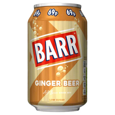 Barr Ginger Beer can on a white background