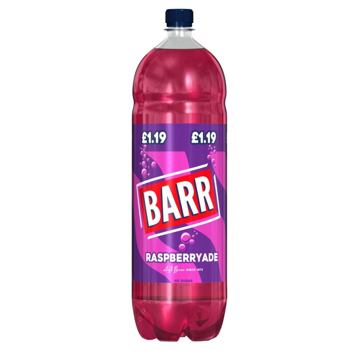 A bottle of Barr - Raspberryade - 2L on a white background.