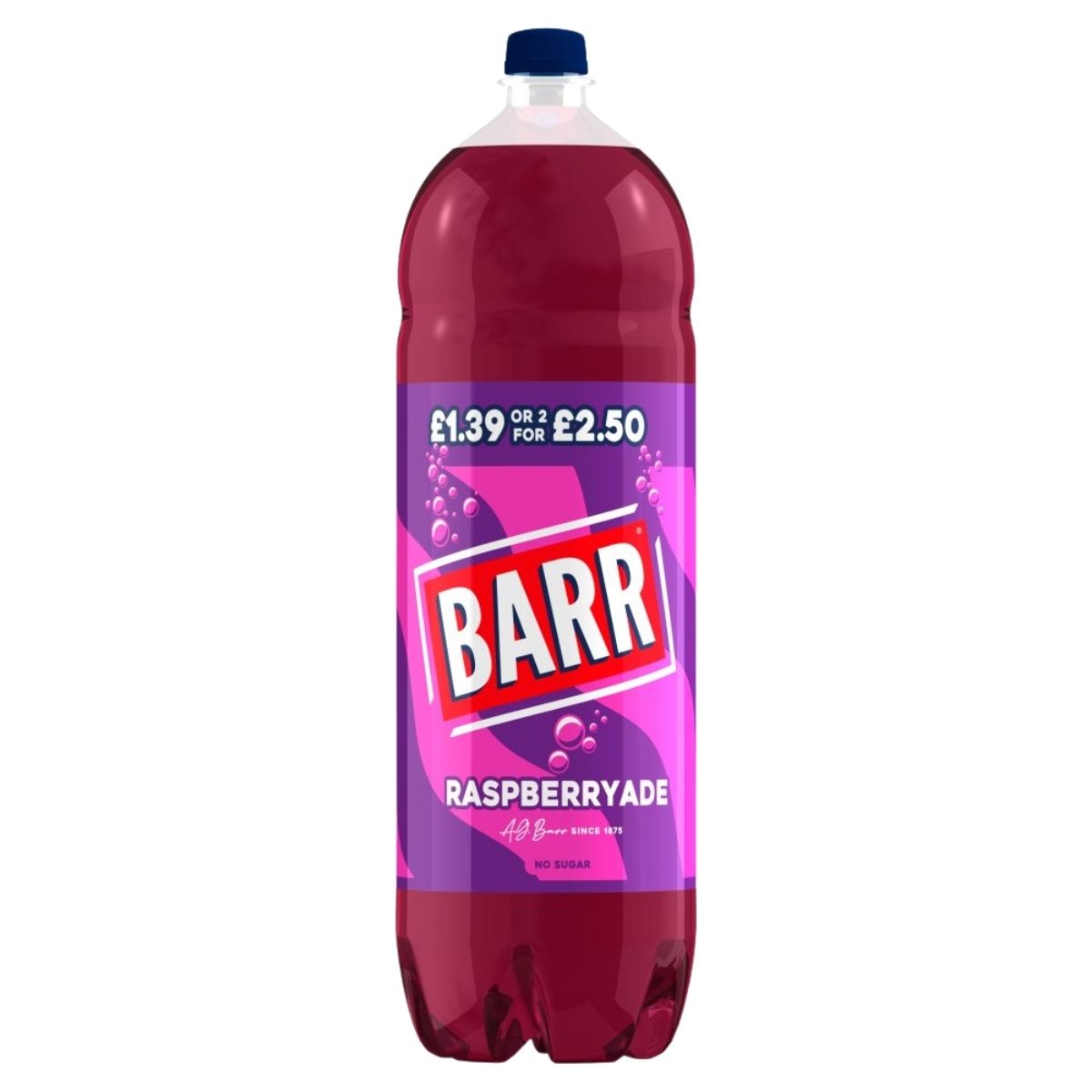 Bottle of Barr Raspberryade on a white background