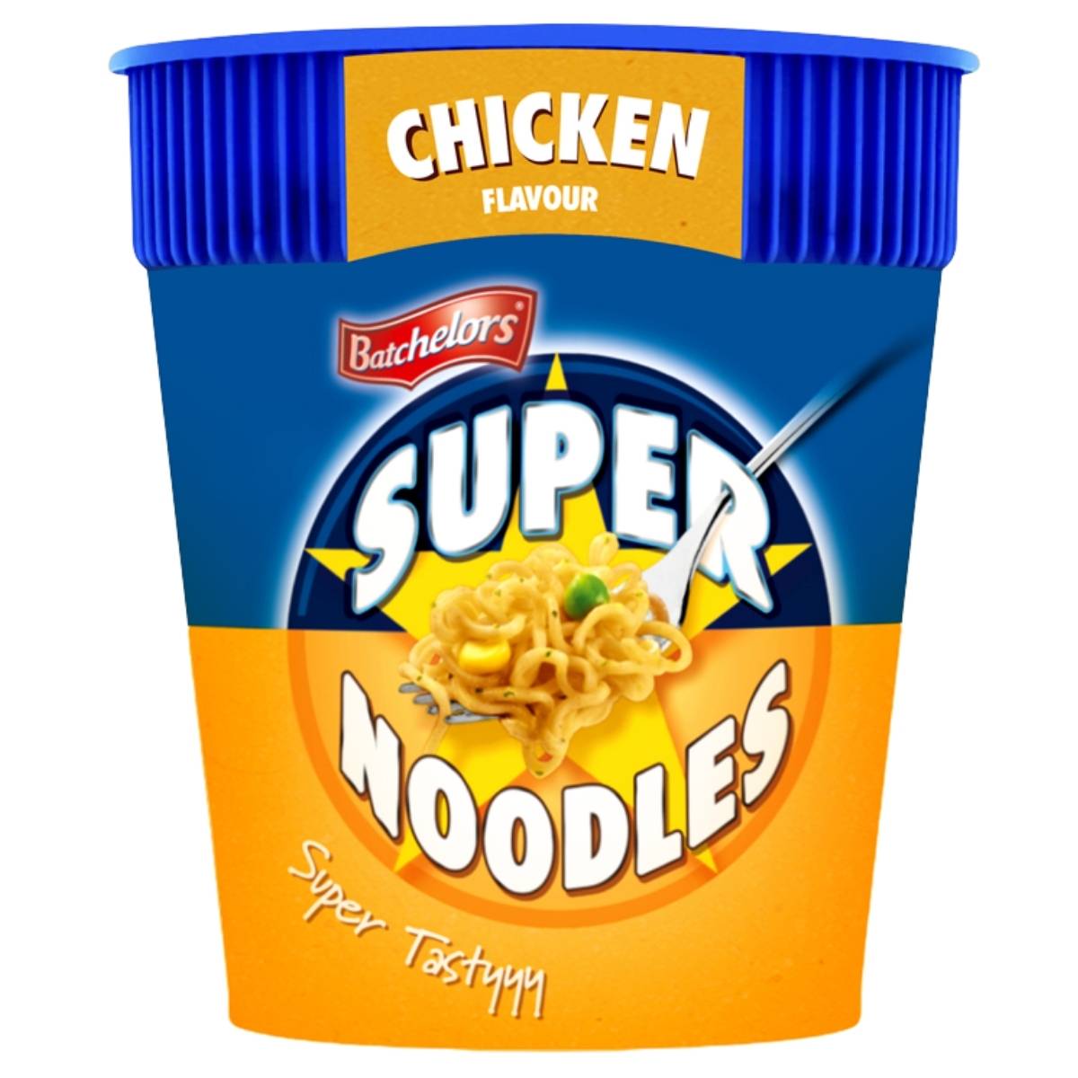 Cup of Batchelors Super Noodles Chicken Flavour on a white background
