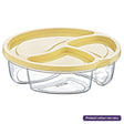 The Bee Home - Round Divided Storage Container (750ml) features three compartments, a yellow lid, and is made from BPA-free plastic. Microwave safe for meals on the go. Product colour may vary. Brand: Bee Home.
