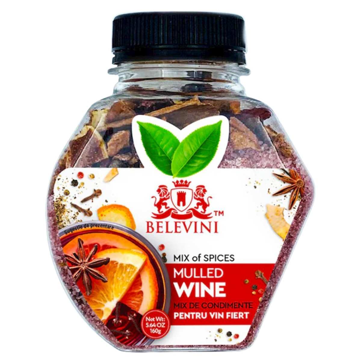 Jar of Belevini mulled wine spice mix on a white background