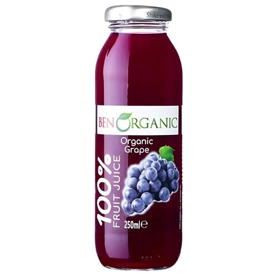BenOrganic - Organic Grape Juice - 250ml: Premium organic juice rich in antioxidants with a grape image on the front.