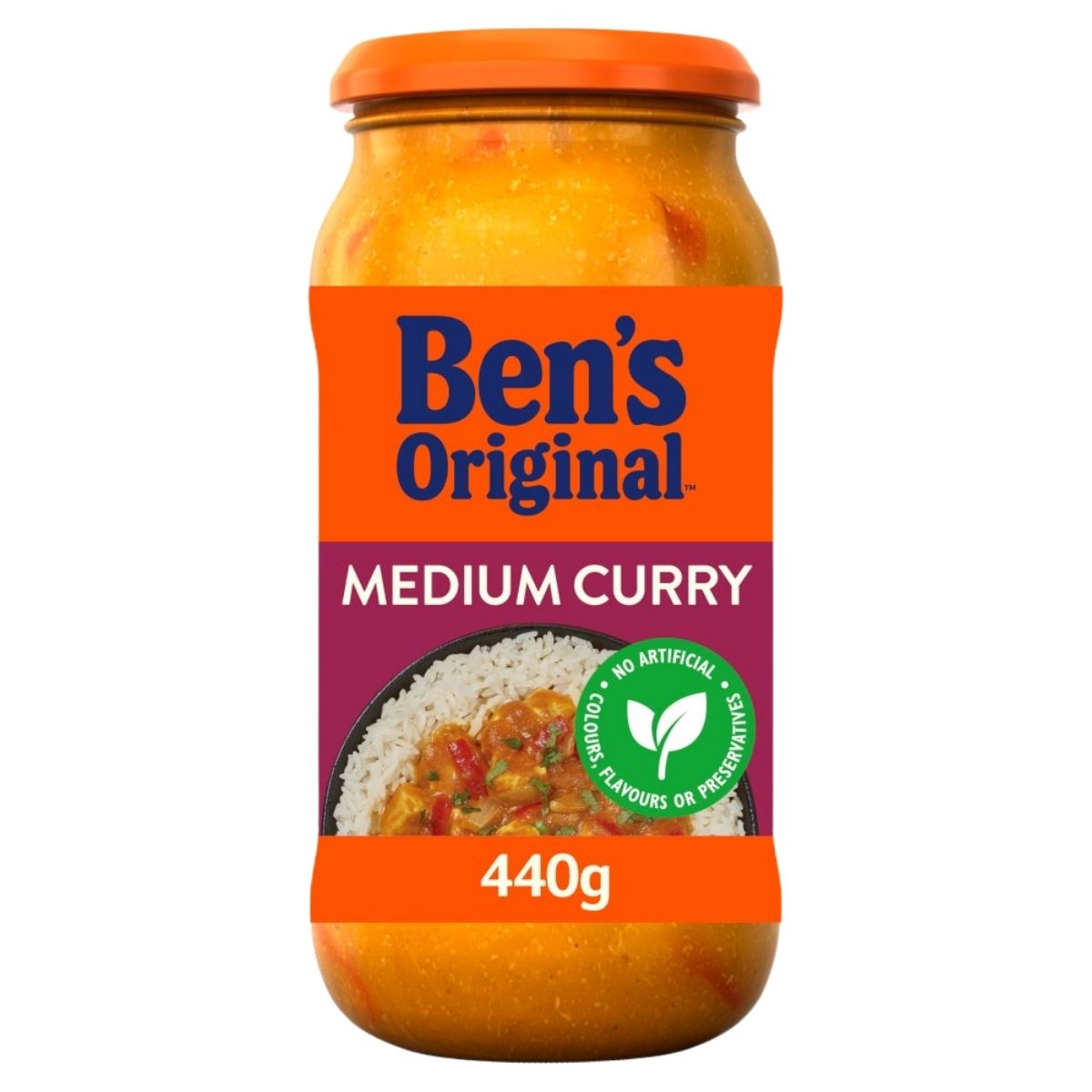 Jar of Ben's Original Medium Curry on a white background