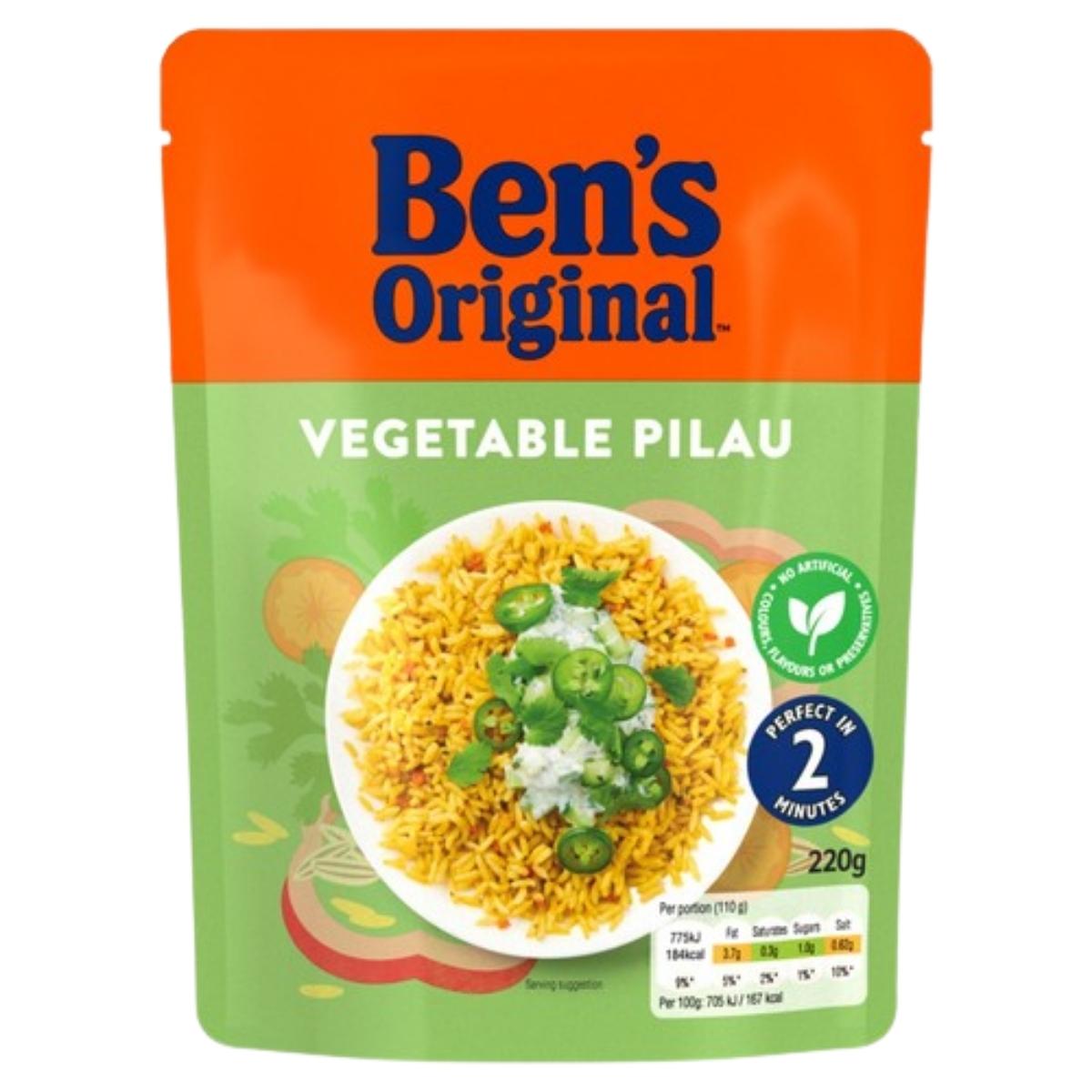Ben's Original Vegetable Pilau packaging with orange and green design.