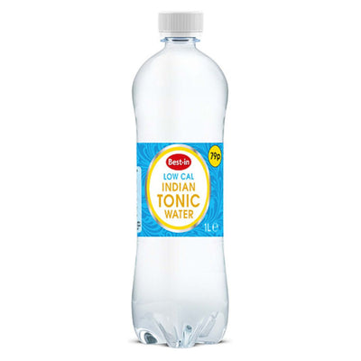 Best In Low Cal Indian Tonic Water, 1L clear plastic bottle with a white cap, priced at 79p—ideal for those wanting refreshing, low calorie tonic water.