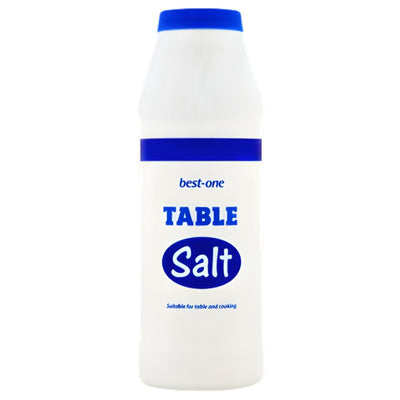 A 650g plastic container of Best In Table Salt with a blue lid and label, ideal for cooking or table use.