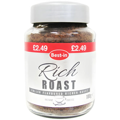A 100g jar of Best In - Rich Roast Instant Coffee, priced at £2.49.