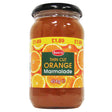 A 454g jar of Best In Thin Cut Orange Marmalade, priced at £1.89, features a label with orange slices. Made with real orange fruit, this marmalade from Best In includes pectin and citric acid to achieve the ideal set and a tangy flavor.