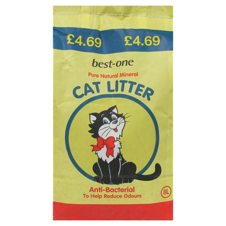 A Best One - Cat Litter - 8 Litres bag of cat litter with a cat on it.