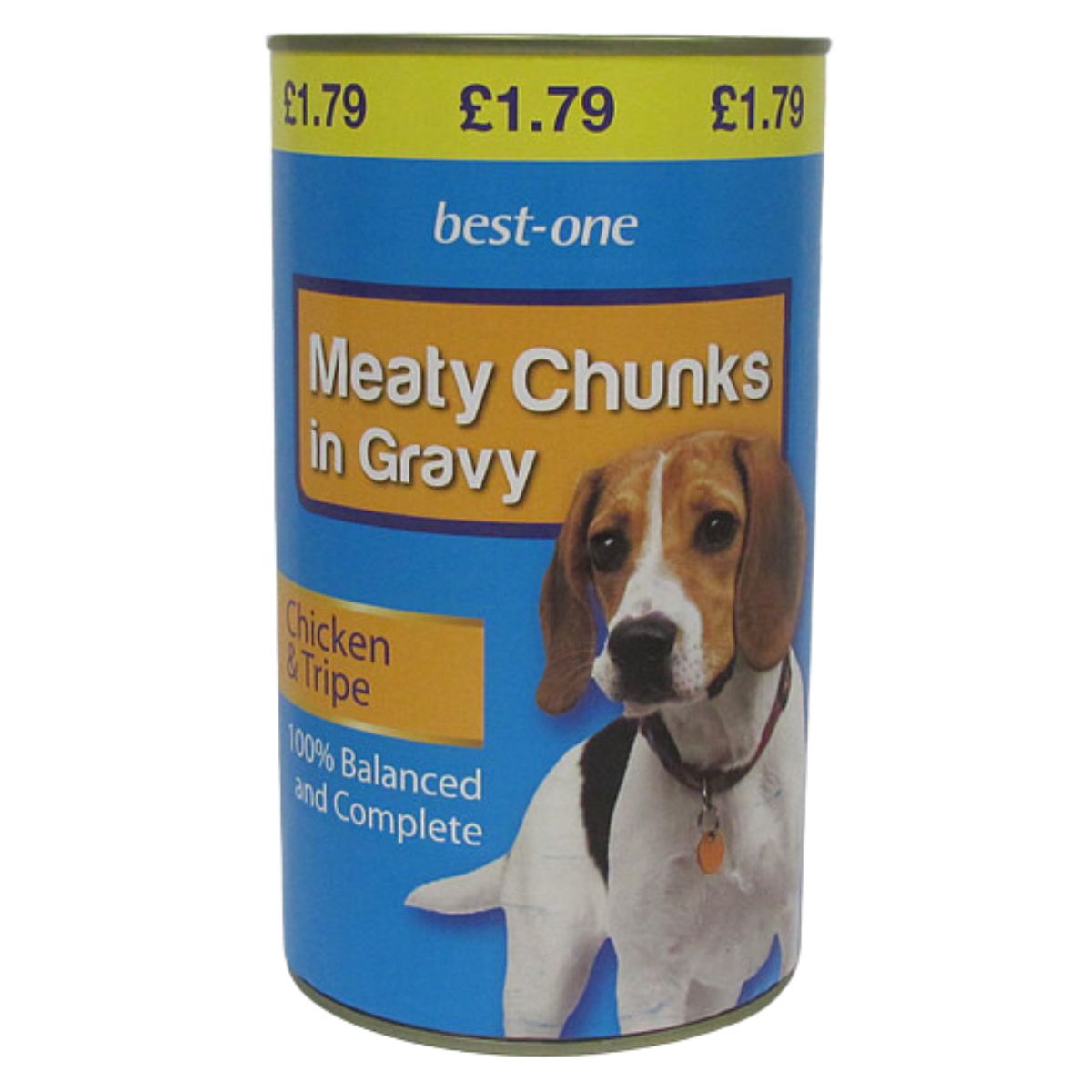 A can of Best One - Dog Chicken & Tripe - 1.2kg chunks in gravy.