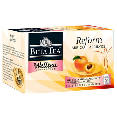 Beta Tea - Reform Apricot Well Tea by Beta Tea features 20 tea bags of herbal and fruit blends, with apricot flavor and potential health benefits.
