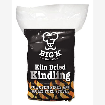 Big K - Kiln Dried Kindling (2kg): Ideal for open fires, multi-fuel stoves, or cozy campfires. Features beautifully illustrated flames at the bottom.