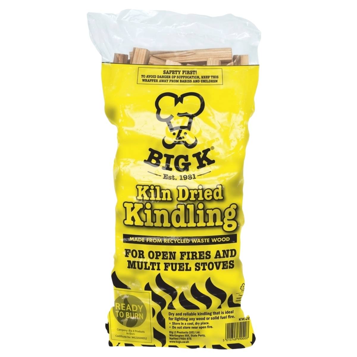 Bag of Big K Kiln Dried Kindling on a white background