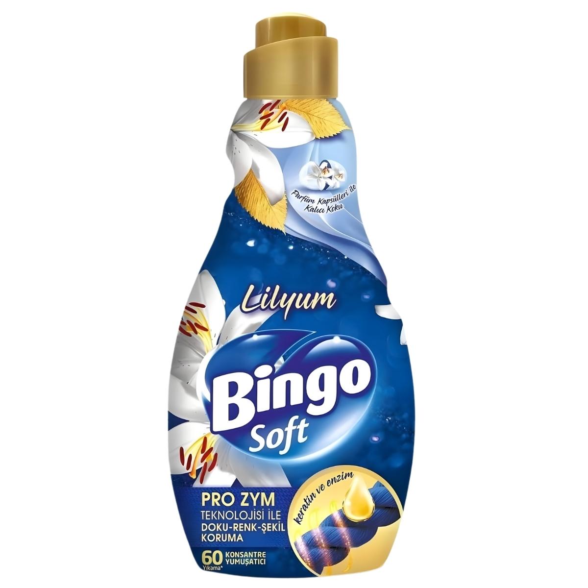 Bingo Soft - Lily 60 Washes Fabric Softener (1440ml) by Bingo Soft offers long-lasting fragrance, Pro Zym technology, and enough for 60 washes. Its blue bottle features white flowers and gold accents for fresh, soft laundry every time.