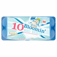 A blue plastic carton labeled "Birdie's - Bloomin Big Eggs - 10Eggs" from Birdie's contains large eggs, with branding and nutritional details on the packaging.