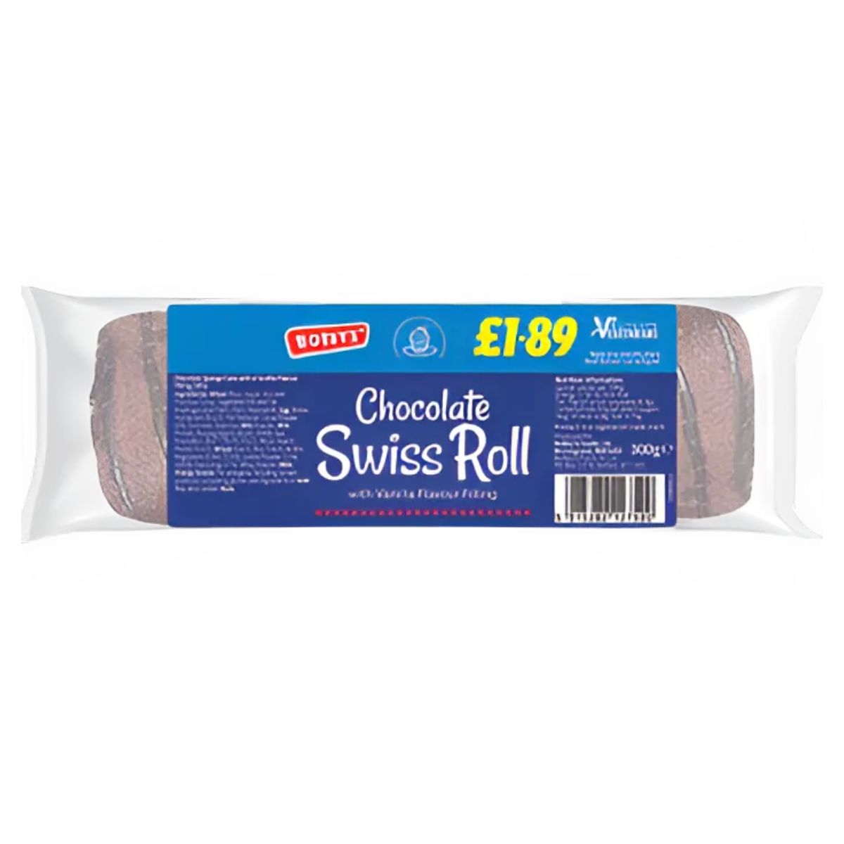 Satisfy your chocolate craving with a rich and decadent Chocolate Swiss Roll from Bobby's, filled with a luscious vanilla filling. This delightful treat weighs 300g and is priced at just £1.89.