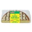 A 350g Bobby’s Lemon Half Moon Cake, featuring white and brown icing and labeled as a lemon-flavored madeira cake, comes in clear wrapping—this zesty citrus treat from Bobby’s is perfect for any occasion.
