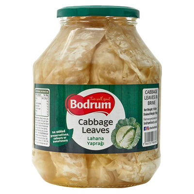Bodrum's Cabbage Leaves - 930g jar with green label, ideal for health enthusiasts to enrich soups and salads.