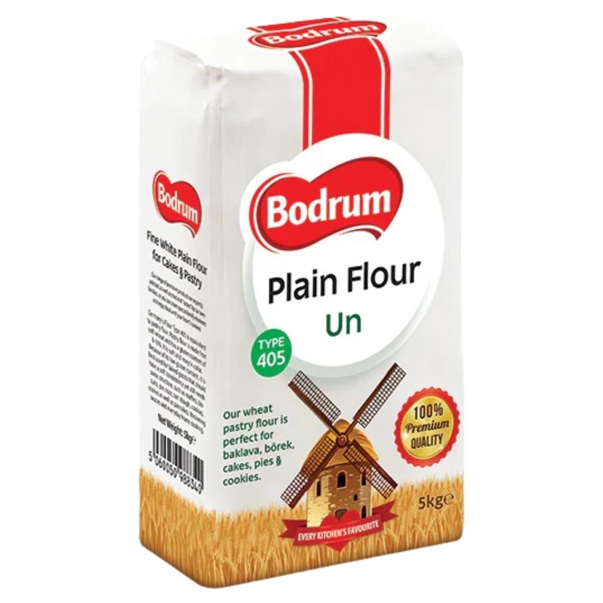 Bodrum Plain Flour packaging with a windmill illustration on a white background
