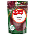A 100g packet of Bodrum Sumac, a 100% natural spice with no artificial colors or additives, features sumac berries and leaves on the packaging and adds a tangy, citrus flavor to your dishes.