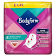 Bodyform - 8 Ultra Long with Wings sanitary pads (8 pcs), designed for heavy flow with total protection and ultra-absorb zones.