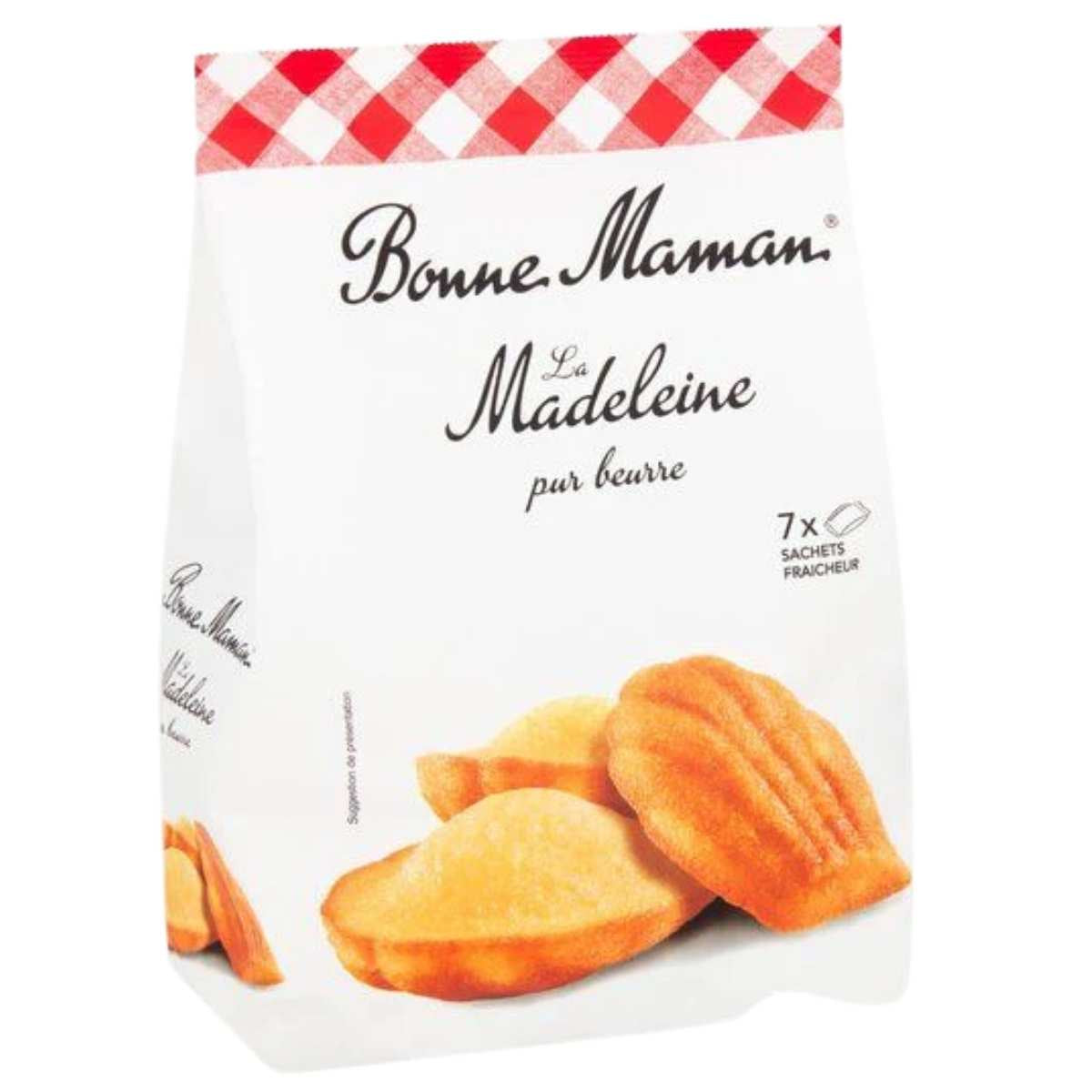 Bonne Maman 175g Pure Butter Madeleine packaging with two cookies on a white background