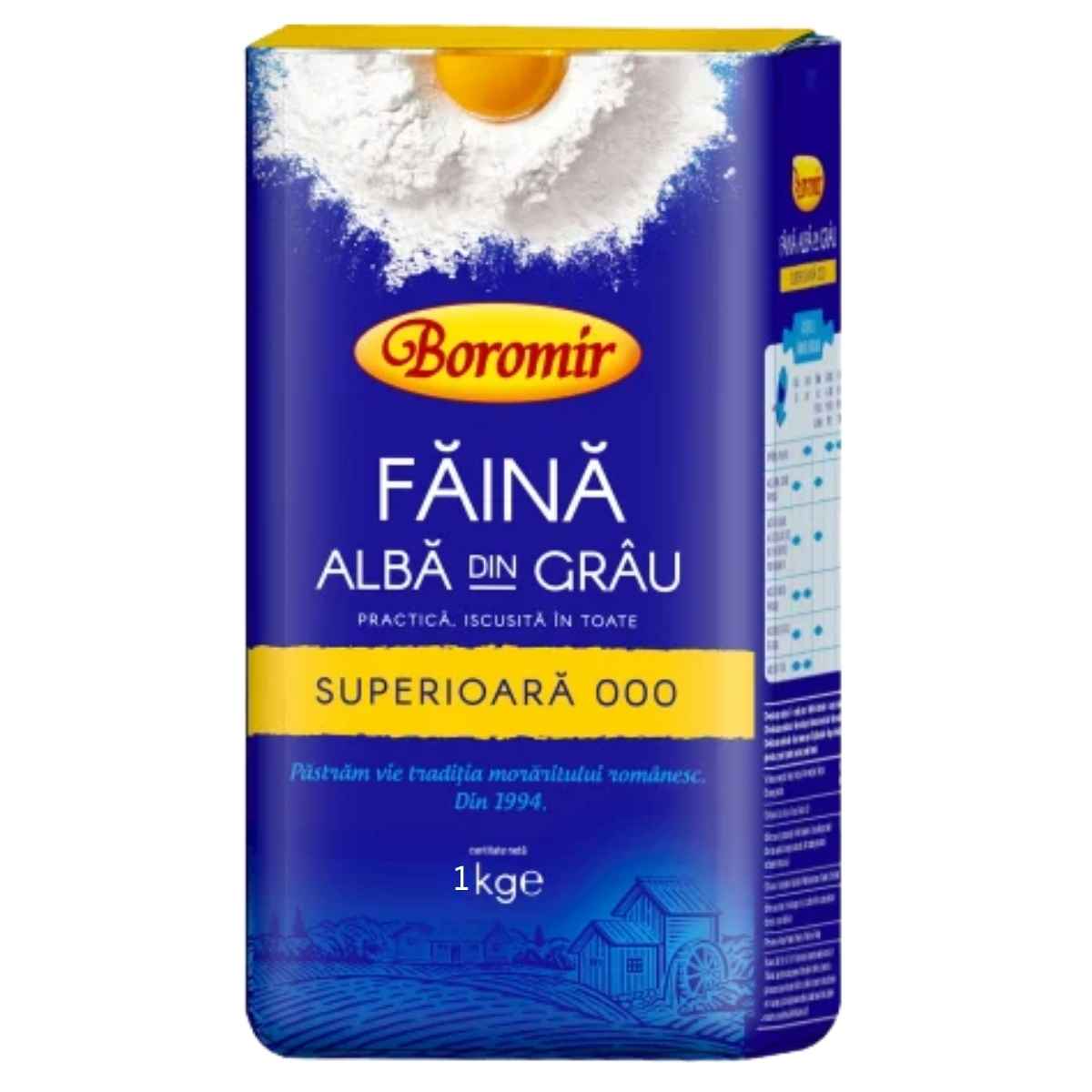 Boromir flour package with blue and yellow design on a white background