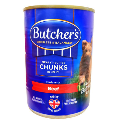 Butchers - Beef Chunks in Jelly - 400g canned dog food.