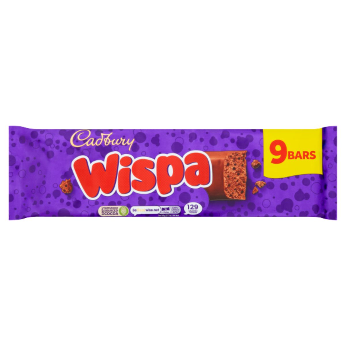 A bar of Cadbury - Wispa Chocolate Bar 9 Pack - 213.3g on a white background.