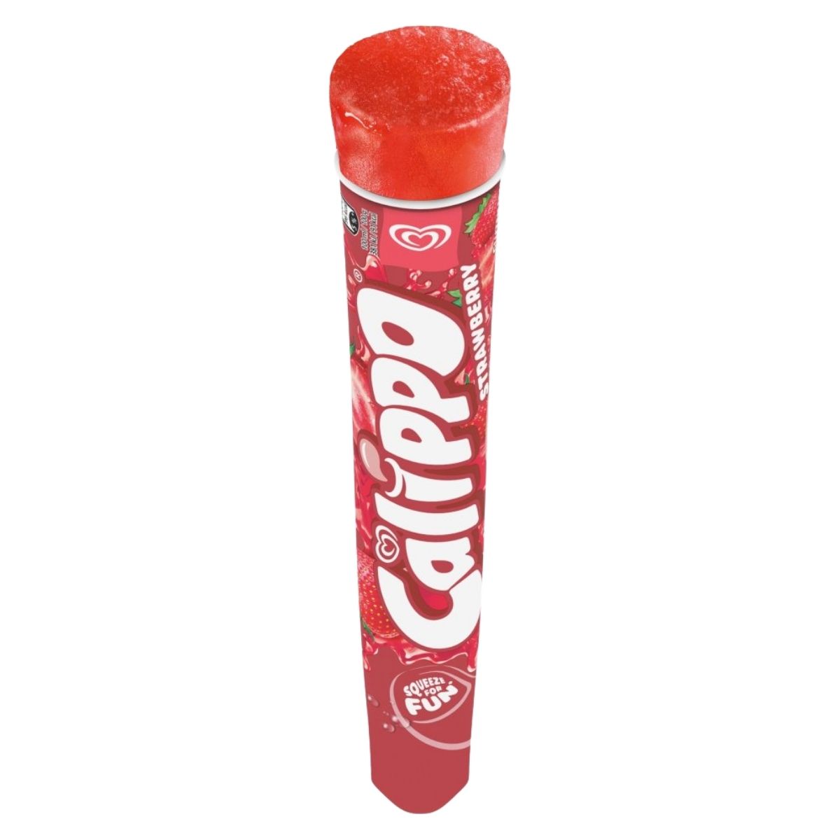 Red Calippo fruit stick on a white background