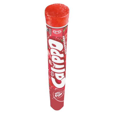 Red Calippo fruit stick on a white background