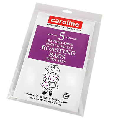 Caroline Extra Large Roasting Bags With Ties (30cm x 43cm), pack of 5, ideal for oven or microwave cooking.