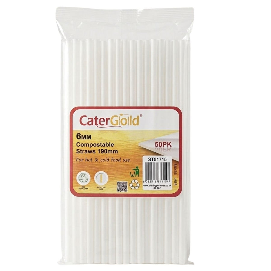 Pack of CaterGold compostable straws with a white background