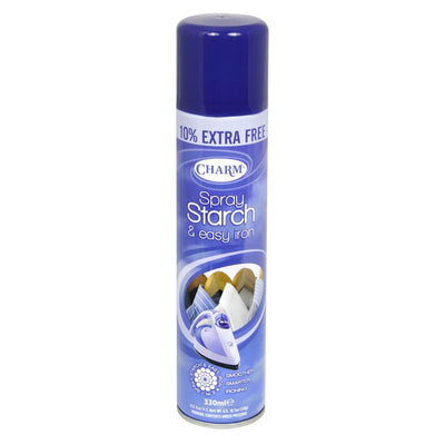 A bottle of Charm - Spray Starch & Easy Iron - 330ml on a white background.