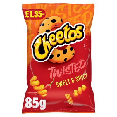 Cheetos Twisted Sweet & Spicy snack packet on a white background